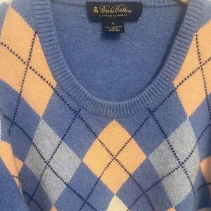 Brooks Brothers Cashmere Argyle Sweater Blue/Peach /White XL Vintage